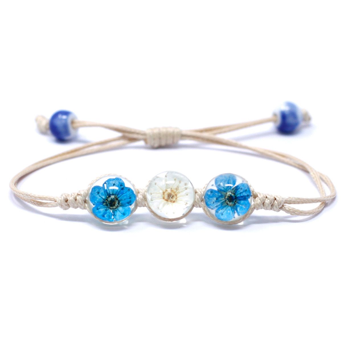 4 Pulsera de tres flores prensadas