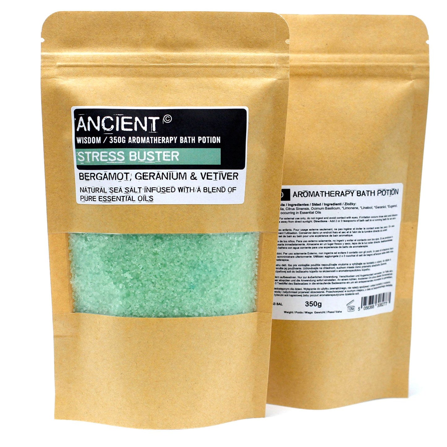 Sales de Baño Aromaterapia 350 g – Sin Estrés con Bergamota, Geranio y Vetiver