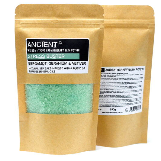 Sales de Baño Aromaterapia 350 g – Sin Estrés con Bergamota, Geranio y Vetiver