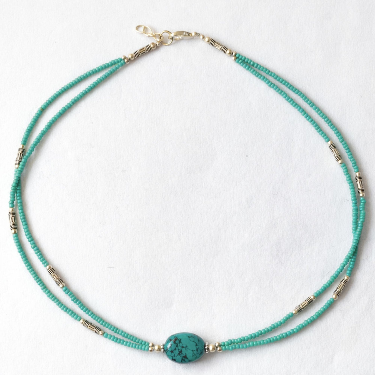 Collar nepalí extrafino de dos líneas - Colgante de turquesa y lapislázuli