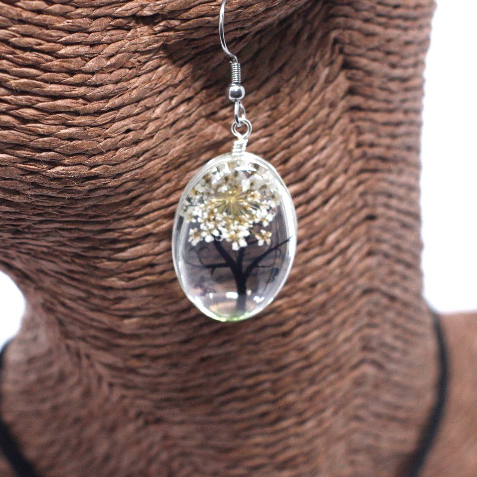 Conjunto Árbol de la Vida Blanco – Collar y Pendientes