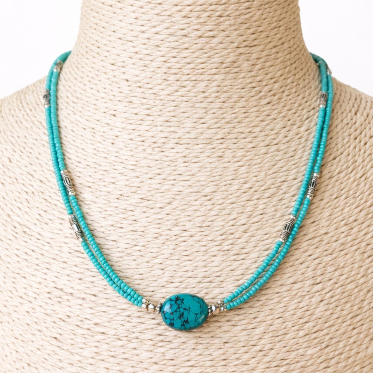 Collar nepalí extrafino de dos líneas - Colgante de turquesa y lapislázuli