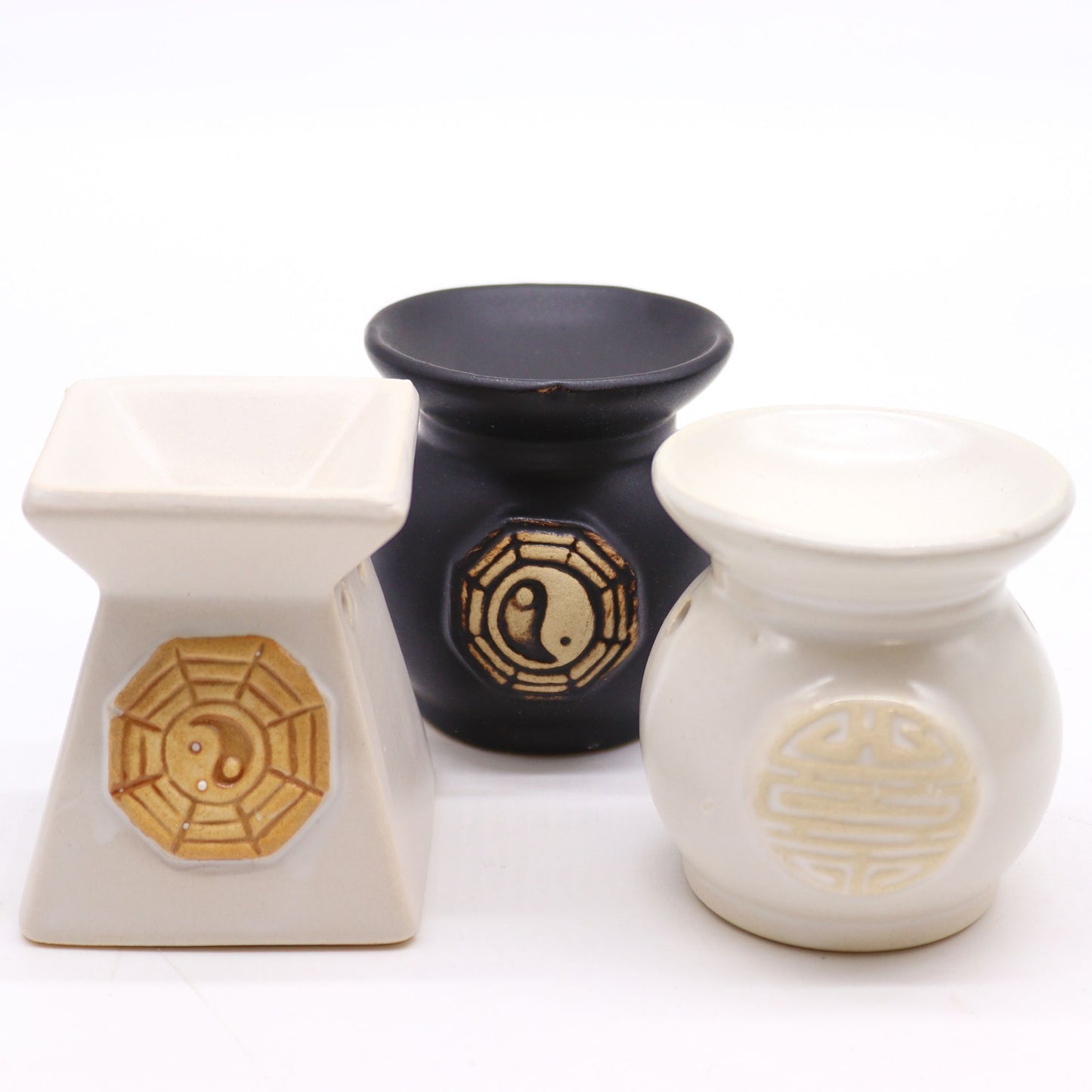 Quemador de aceite rústico Yin Yang – Cerámica artesanal(Colores Surtidos)
