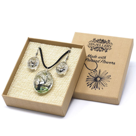 Conjunto Árbol de la Vida Blanco – Collar y Pendientes
