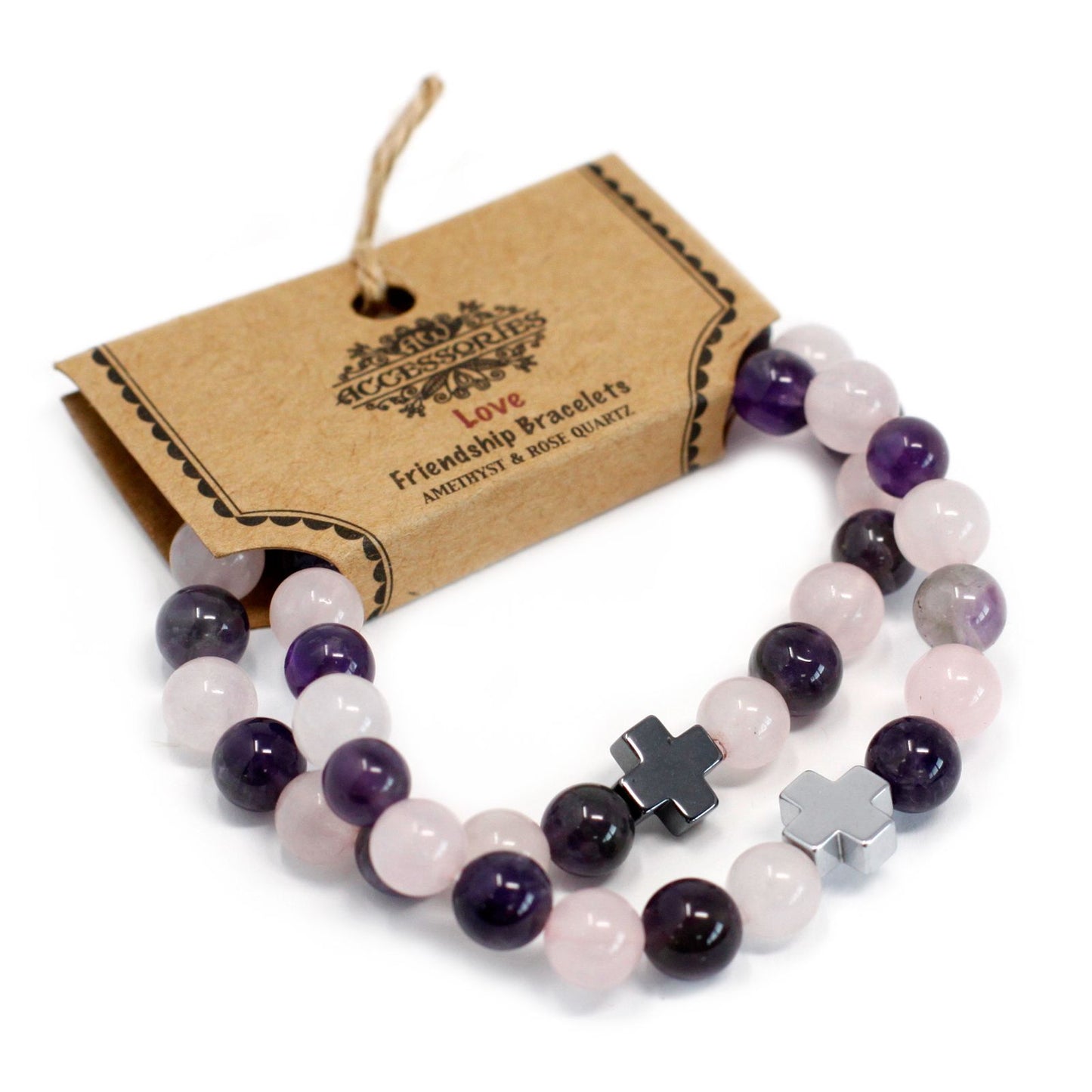 Set de 2 Pulseras de Amatista y Cuarzo Rosa – Amor y Calma Interior