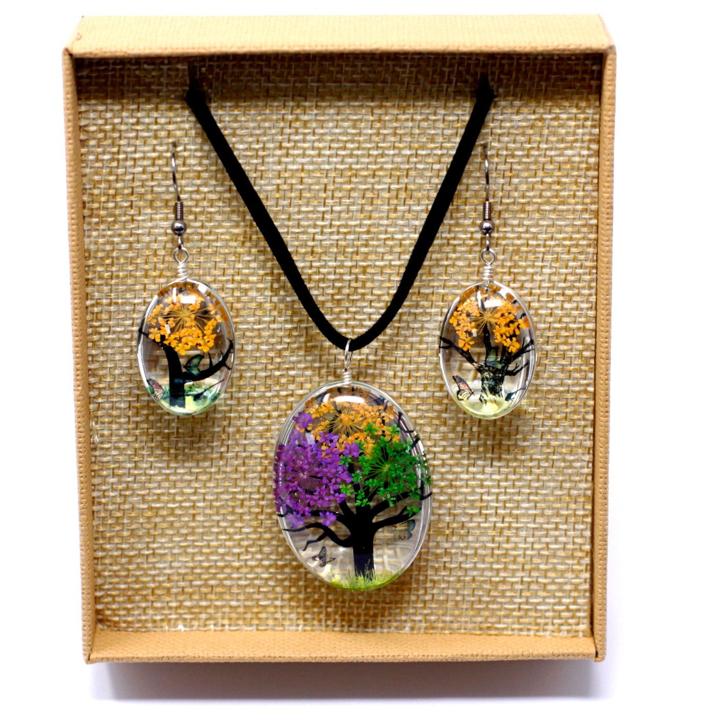 Conjunto Árbol de la Vida Multicolor – Collar y Pendiente