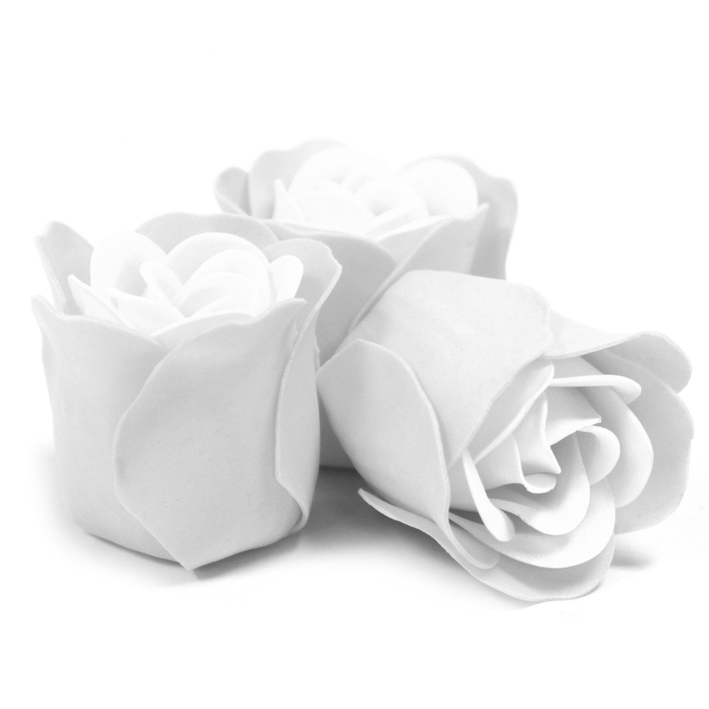 Set de 3 flores de jabón en caja corazón – Rosas blancas