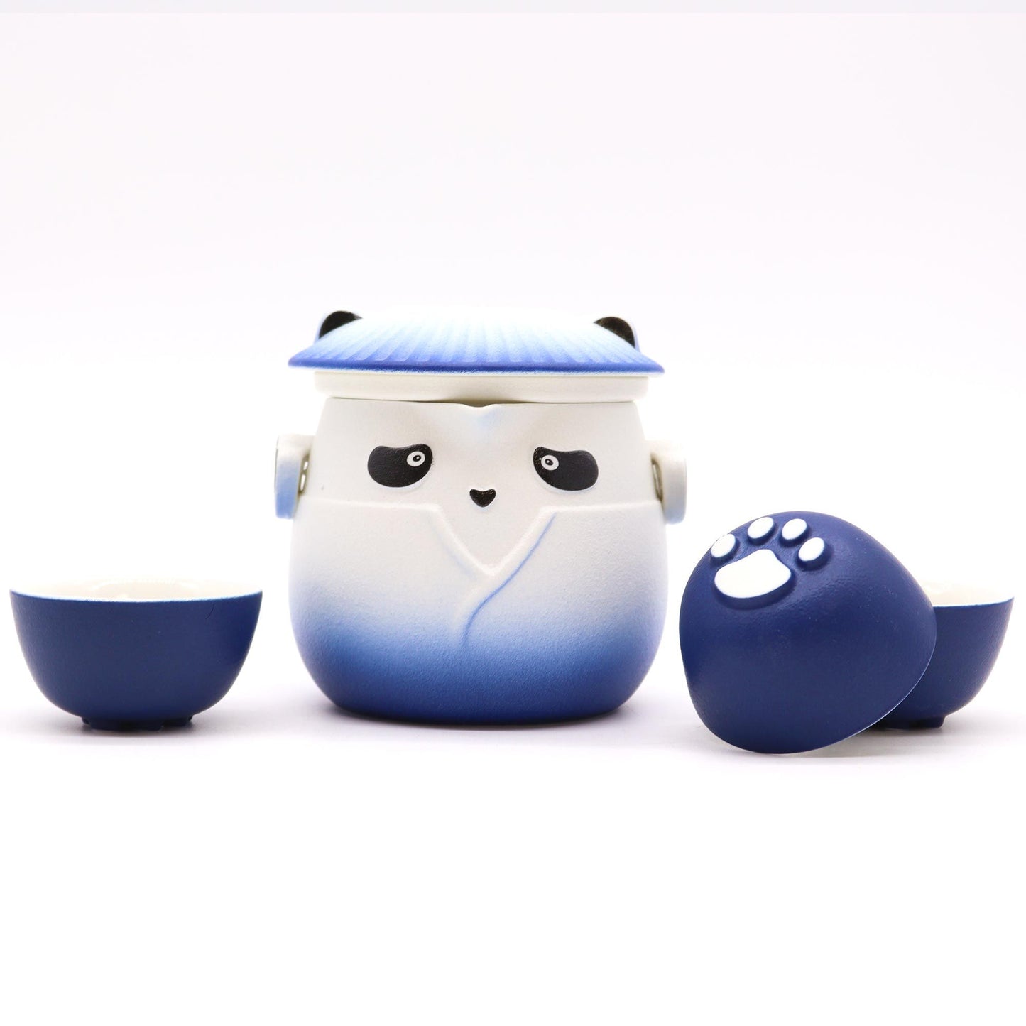 Juego de tetera Panda con 3 tazas – Cerámica azul cielo