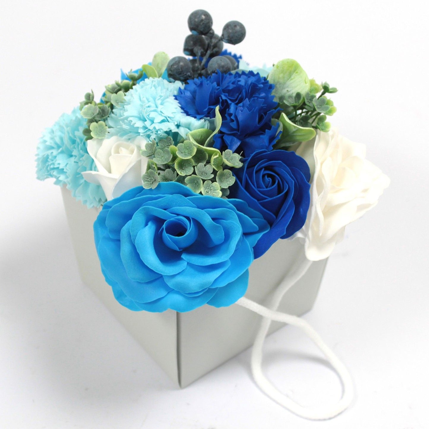 Bouquet de Flores de Jabón – Rosas Azules y Clavel | Regalo Especial