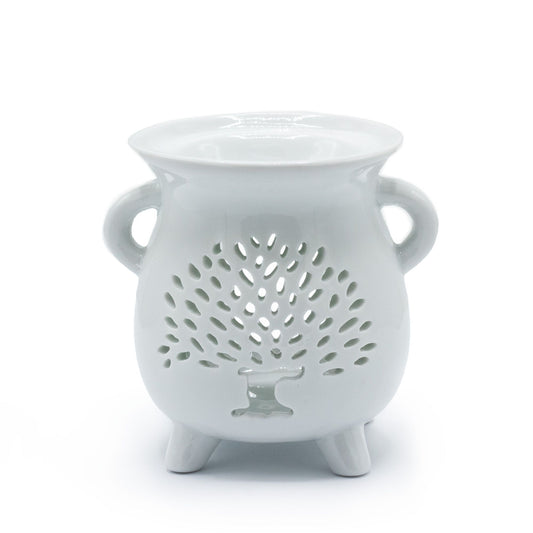 Quemador de Aceite Blanco – Caldero con Árbol de la Vida