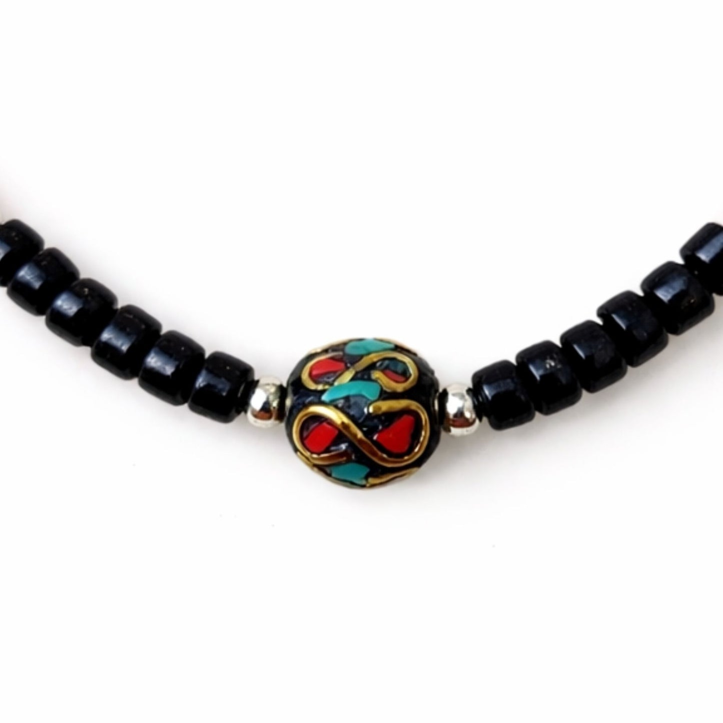 Collar con Colgante Om Nepalí de Ónix y Coralita + Pulsera a Juego