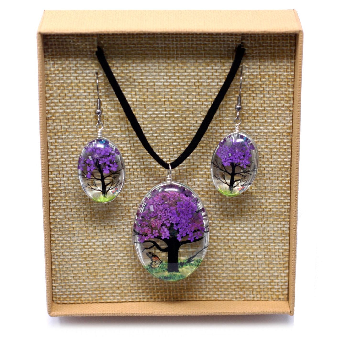 Conjunto Árbol de la Vida Lavanda – Collar y Pendientes