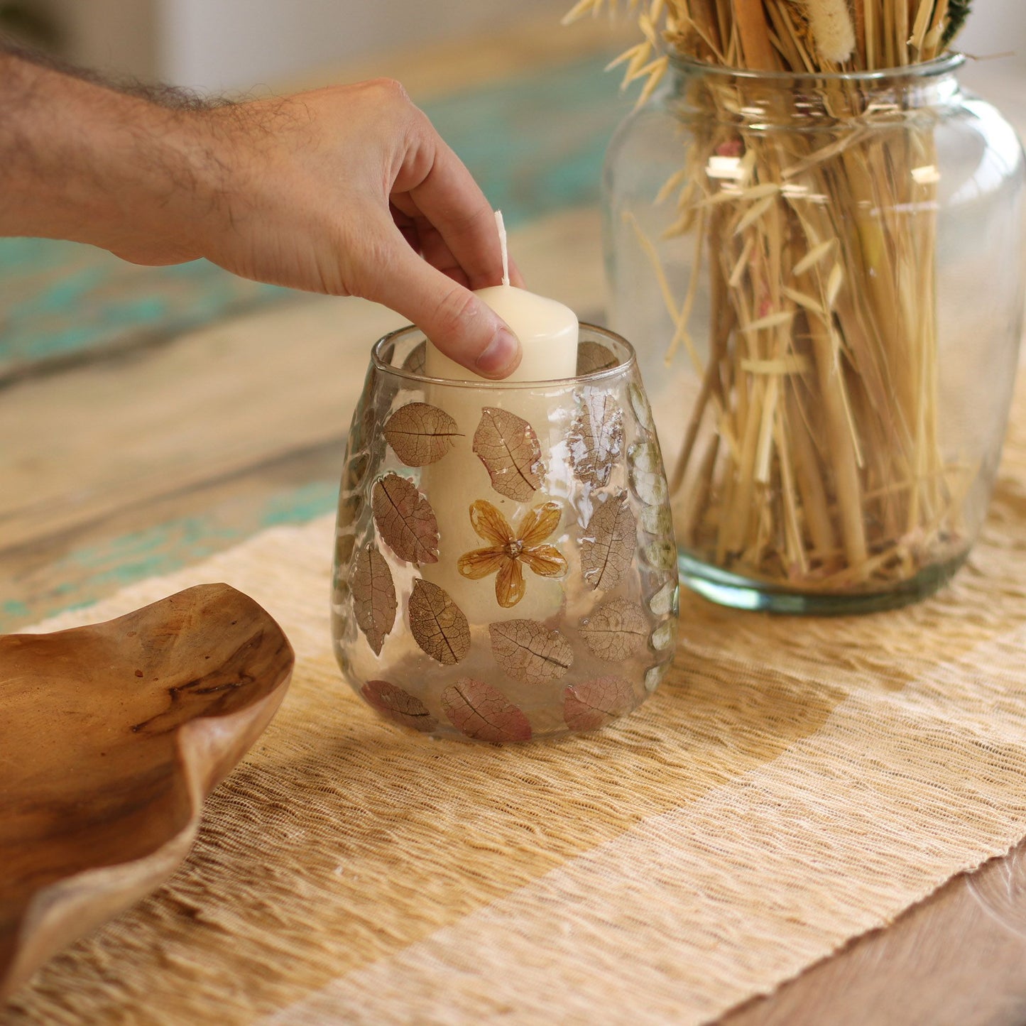 Portavelas de vidrio floral natural – Jarrón Margarita