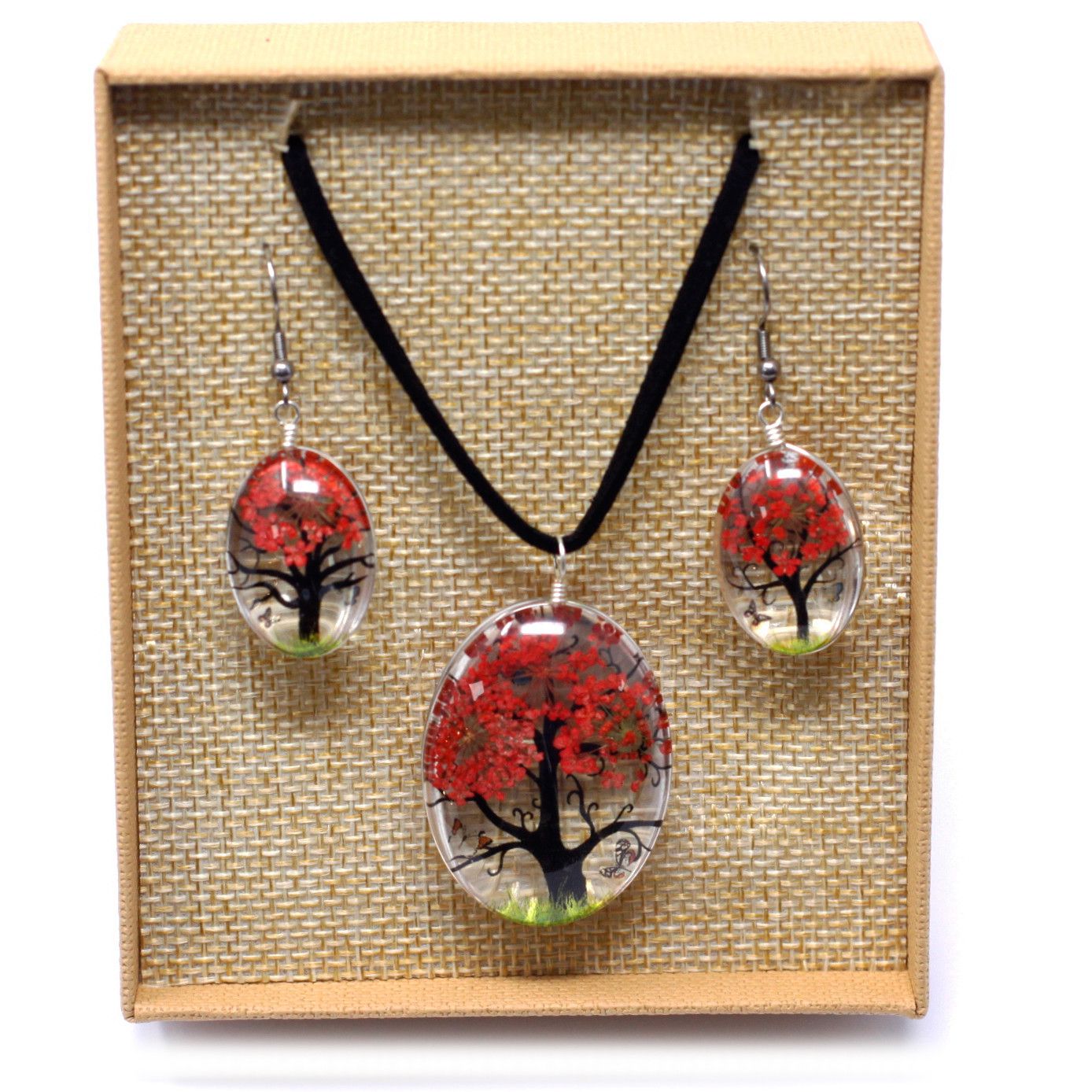 Conjunto Árbol de la Vida Coral – Collar y Pendientes