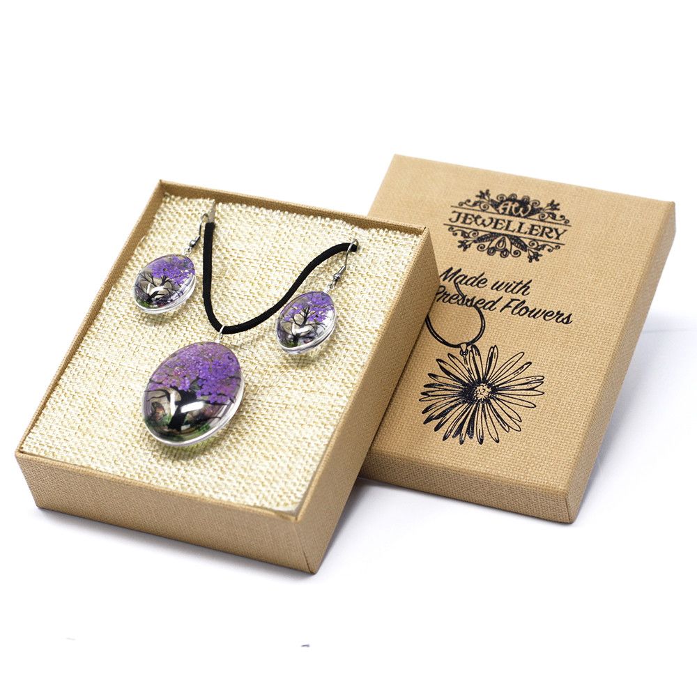 Conjunto Árbol de la Vida Lavanda – Collar y Pendientes