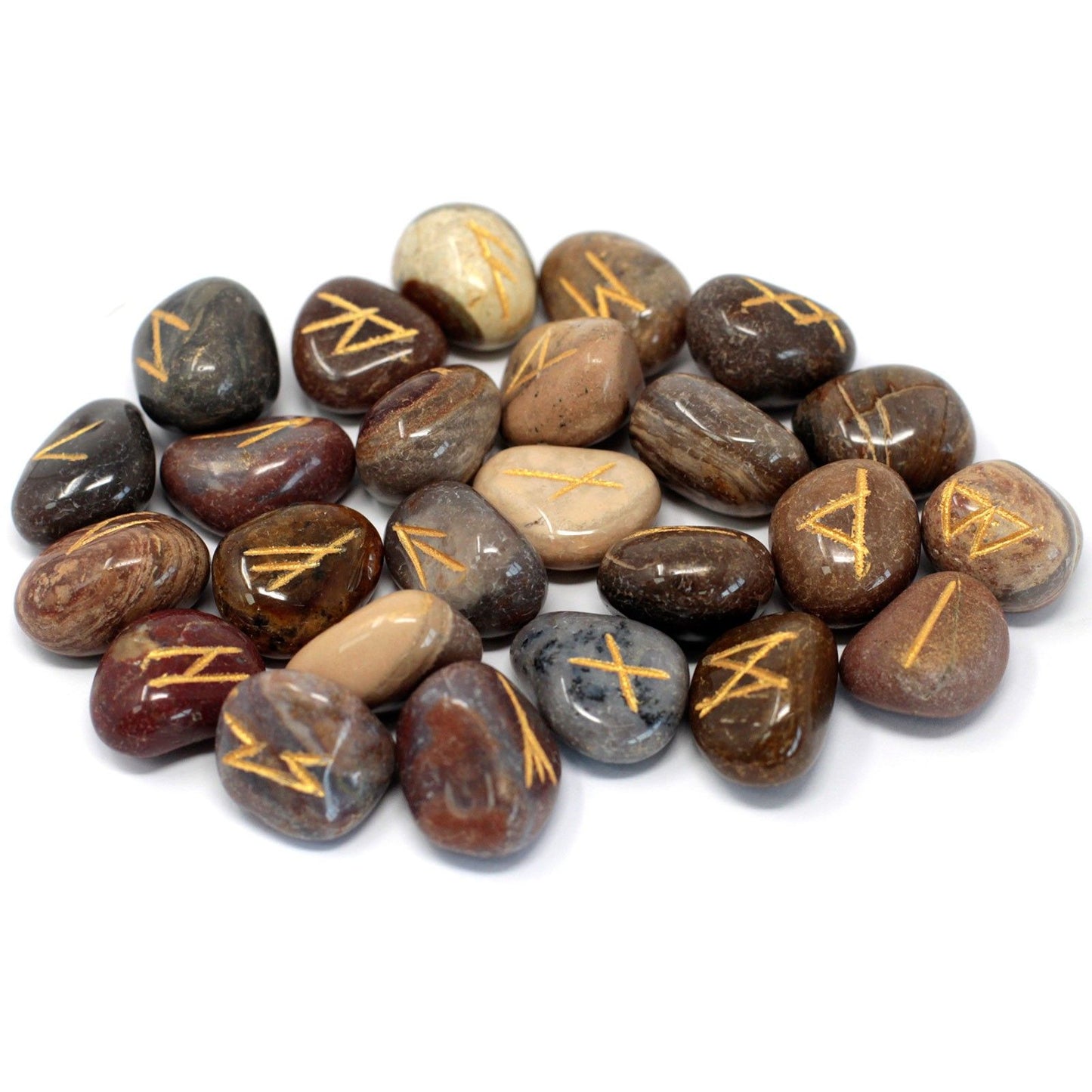 Juego de Runas de Piedra Natural Jaspe – Set artesanal con bolsa