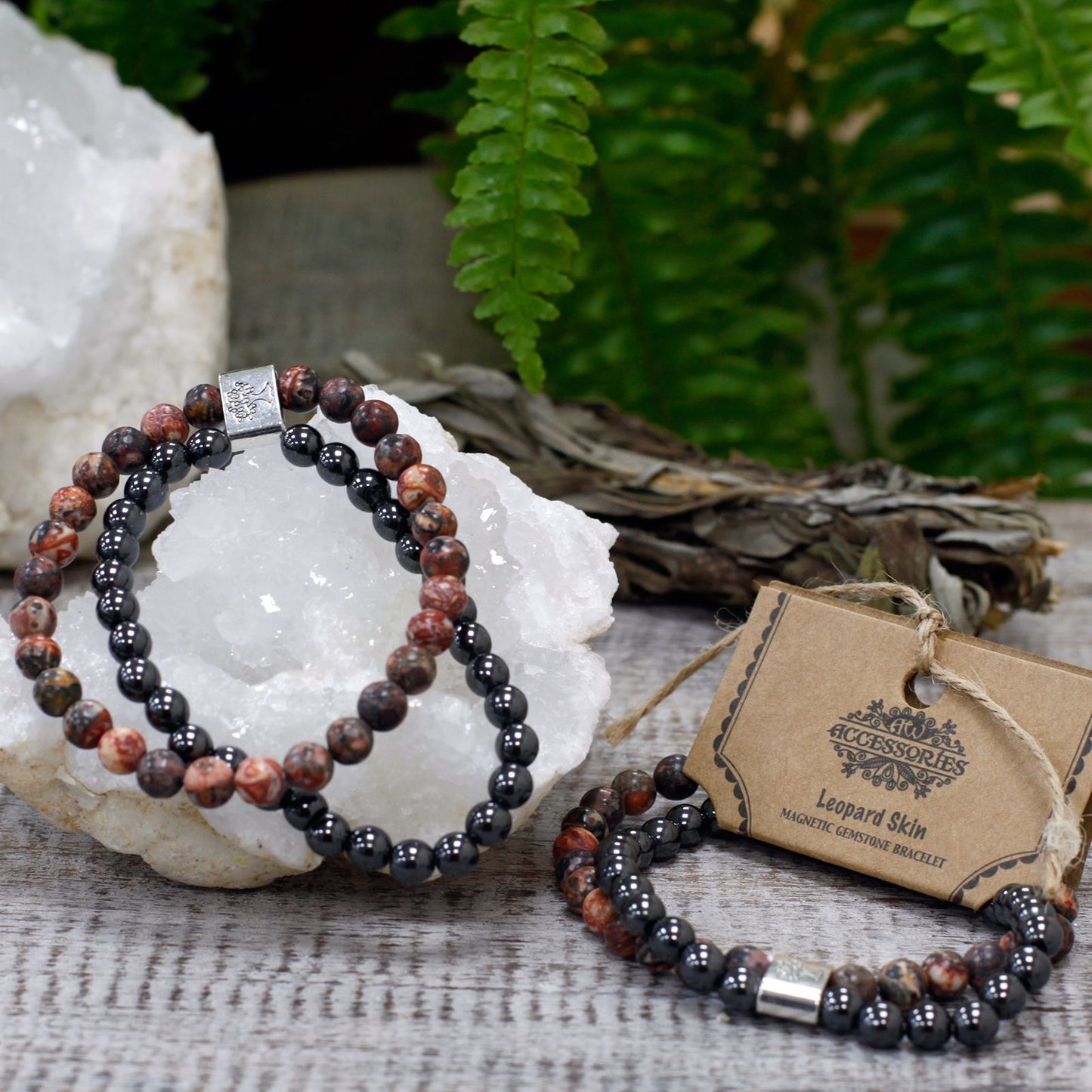 Pulsera de Piedras Magnéticas – Piel de Leopardo