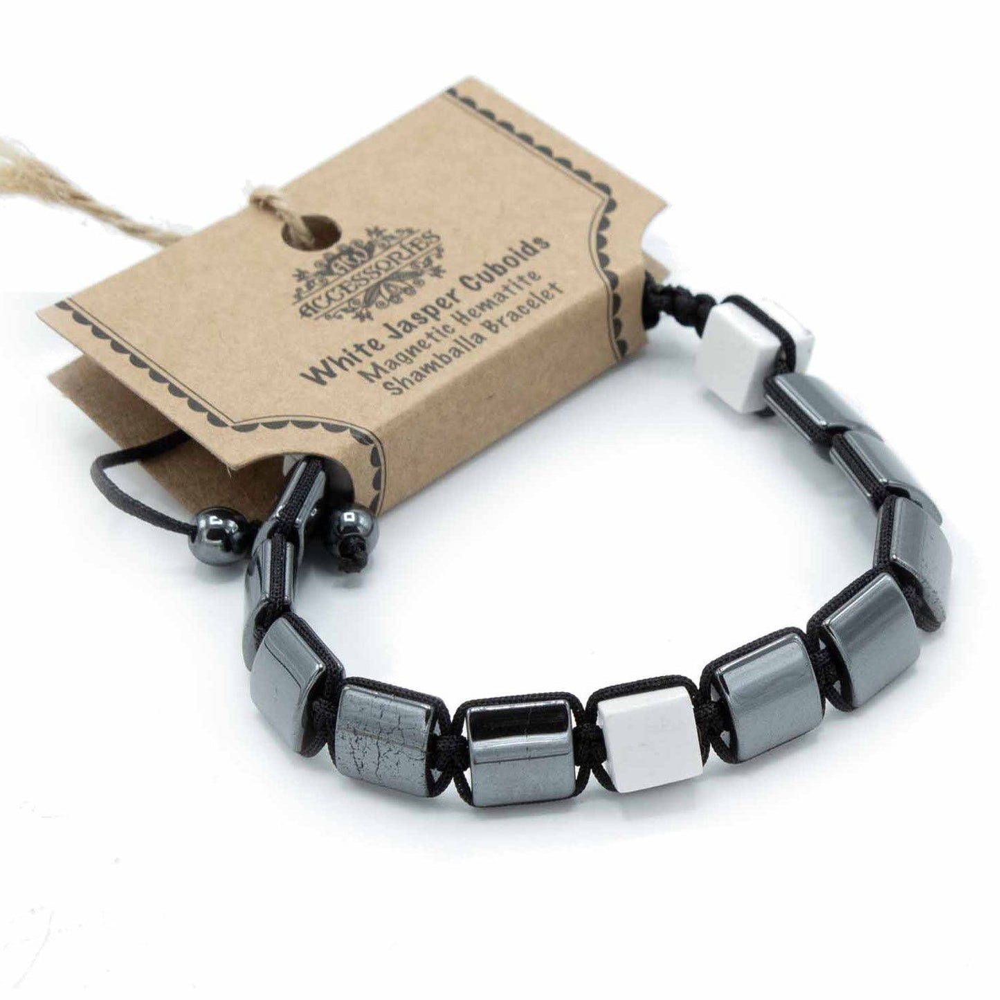 Pulsera Shamballa de Hematita y Jaspe Blanco