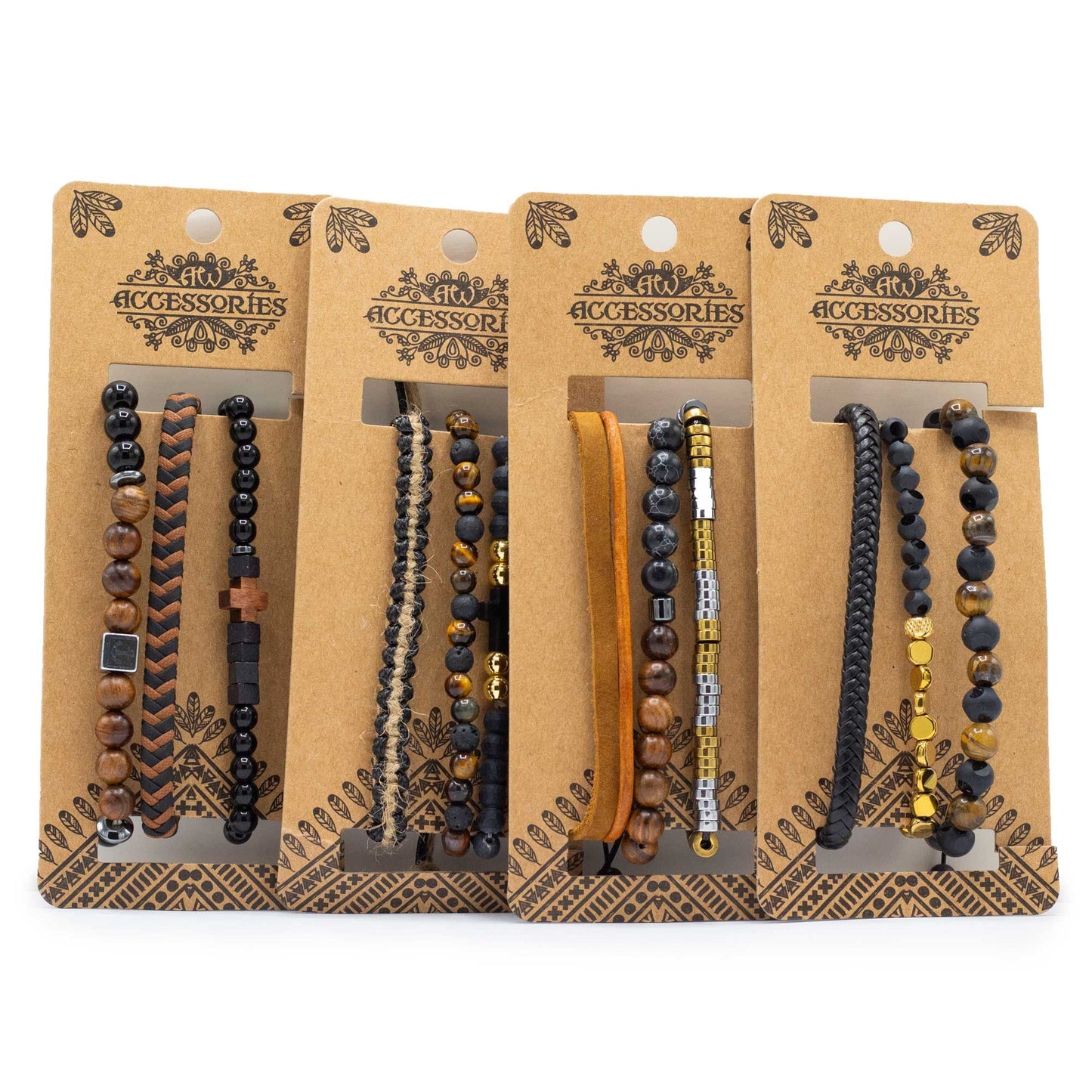 Set de Pulseras para Hombre en Negro y Tostado