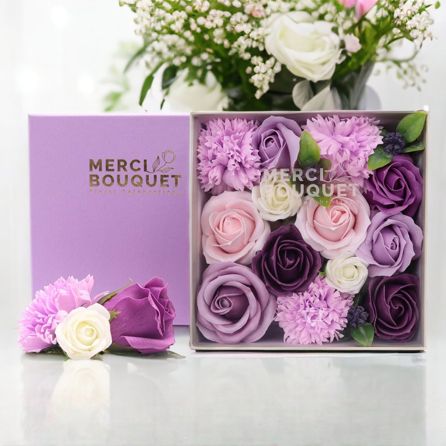 Caja de Rosas de Jabón Eternas Lavanda