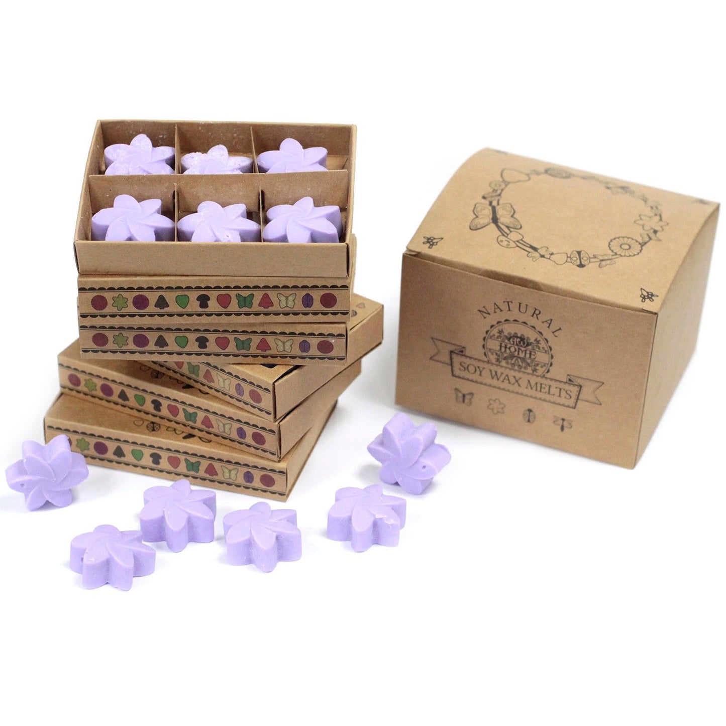 Caja de 6 ceras de soja Campos de Lavanda – Aroma relajante