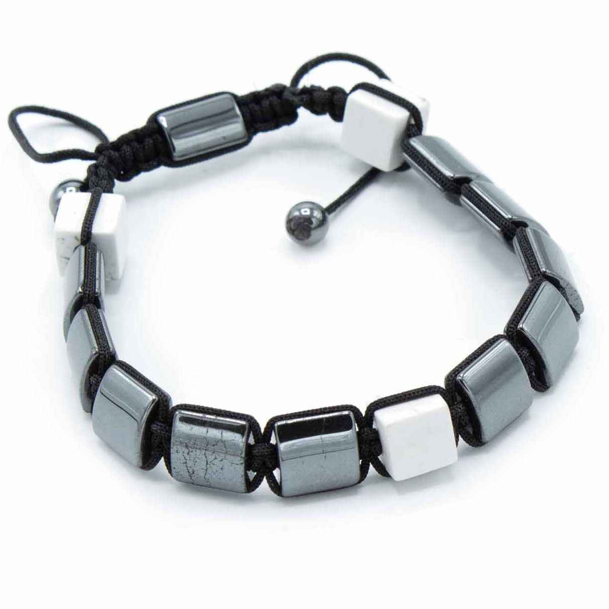 Pulsera Shamballa de Hematita y Jaspe Blanco