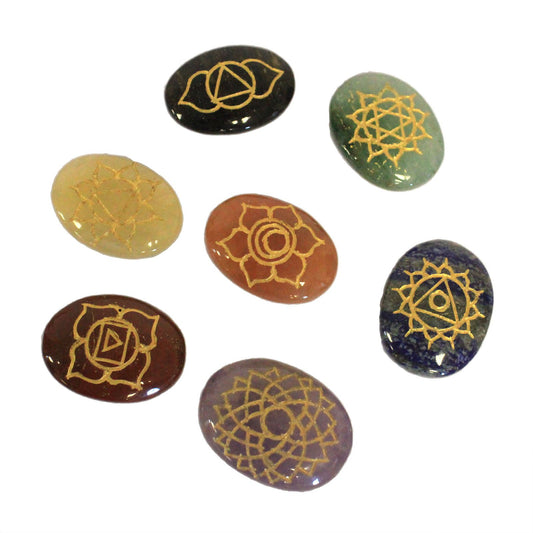 Set de Piedras Chakras Ovaladas – Grabado Energético