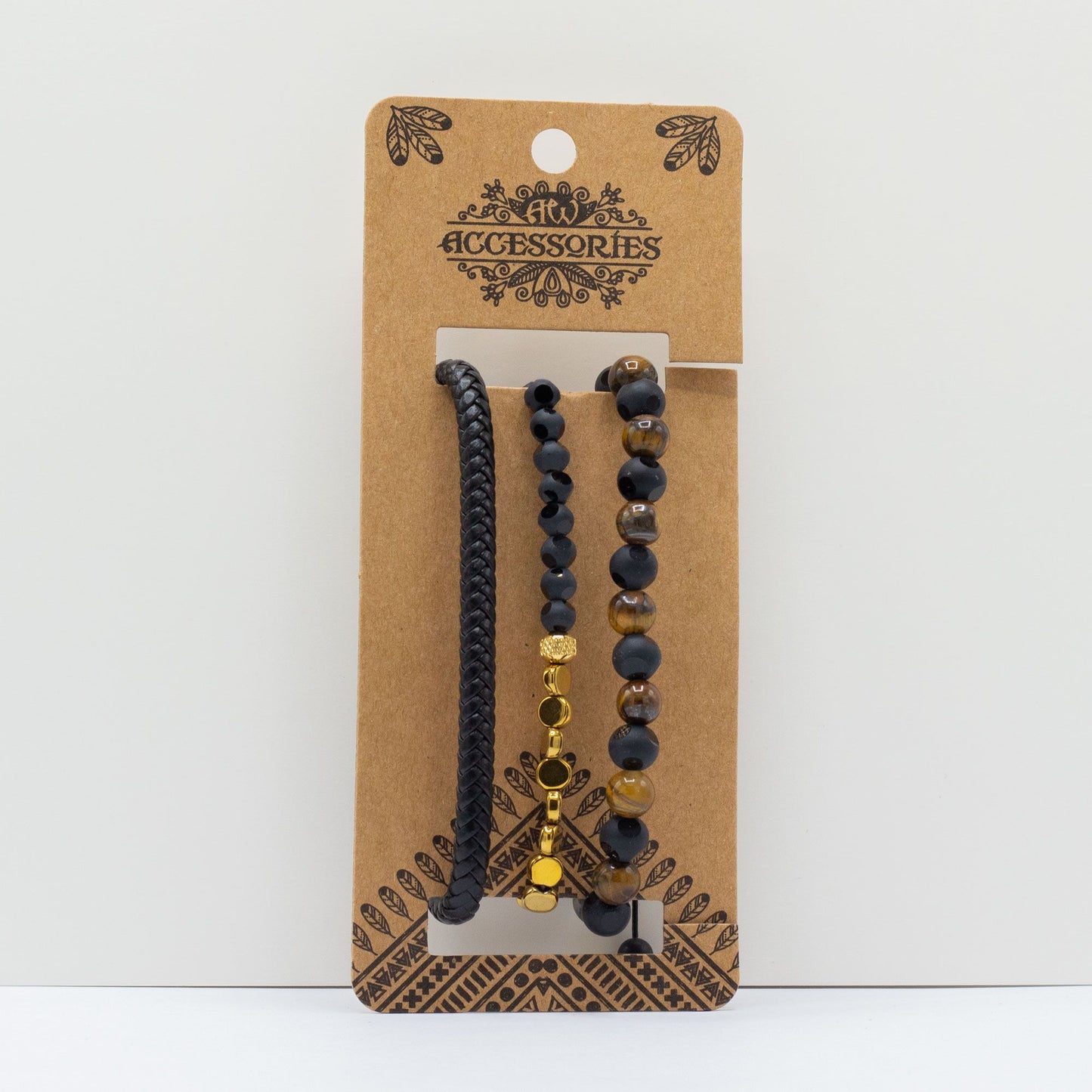Set de Pulseras para Hombre en Negro y Tostado