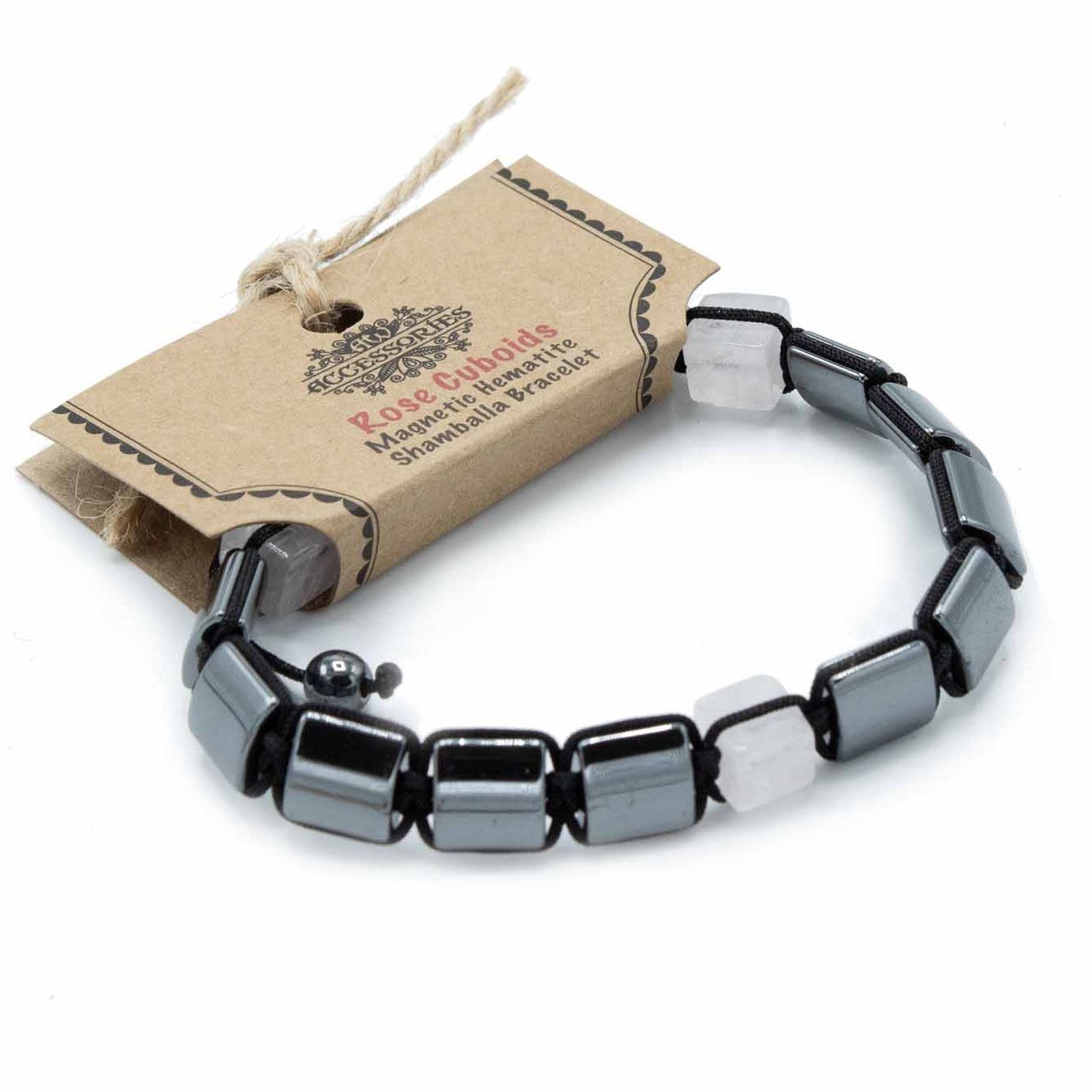 Pulsera Shamballa de Hematita con Cuboides Rosas