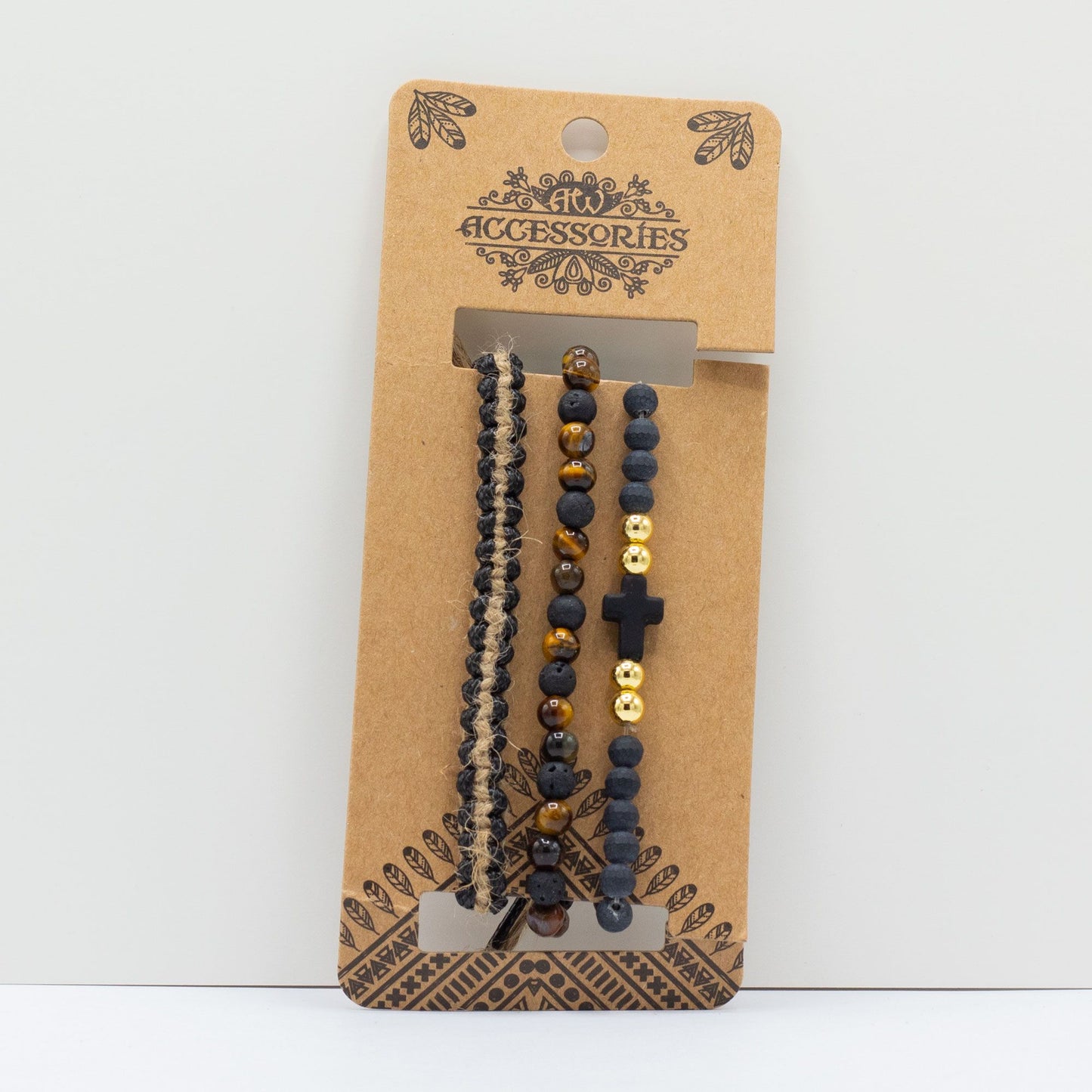 Set de Pulseras para Hombre en Negro y Tostado