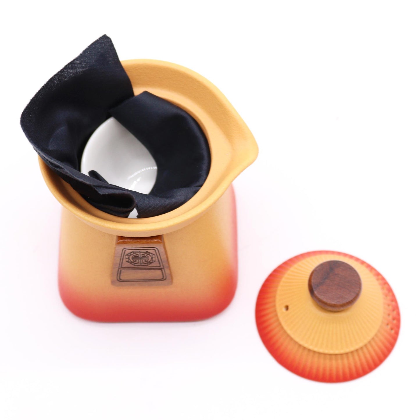 Juego de tetera Temple con 3 tazas – Cerámica tierra naranja