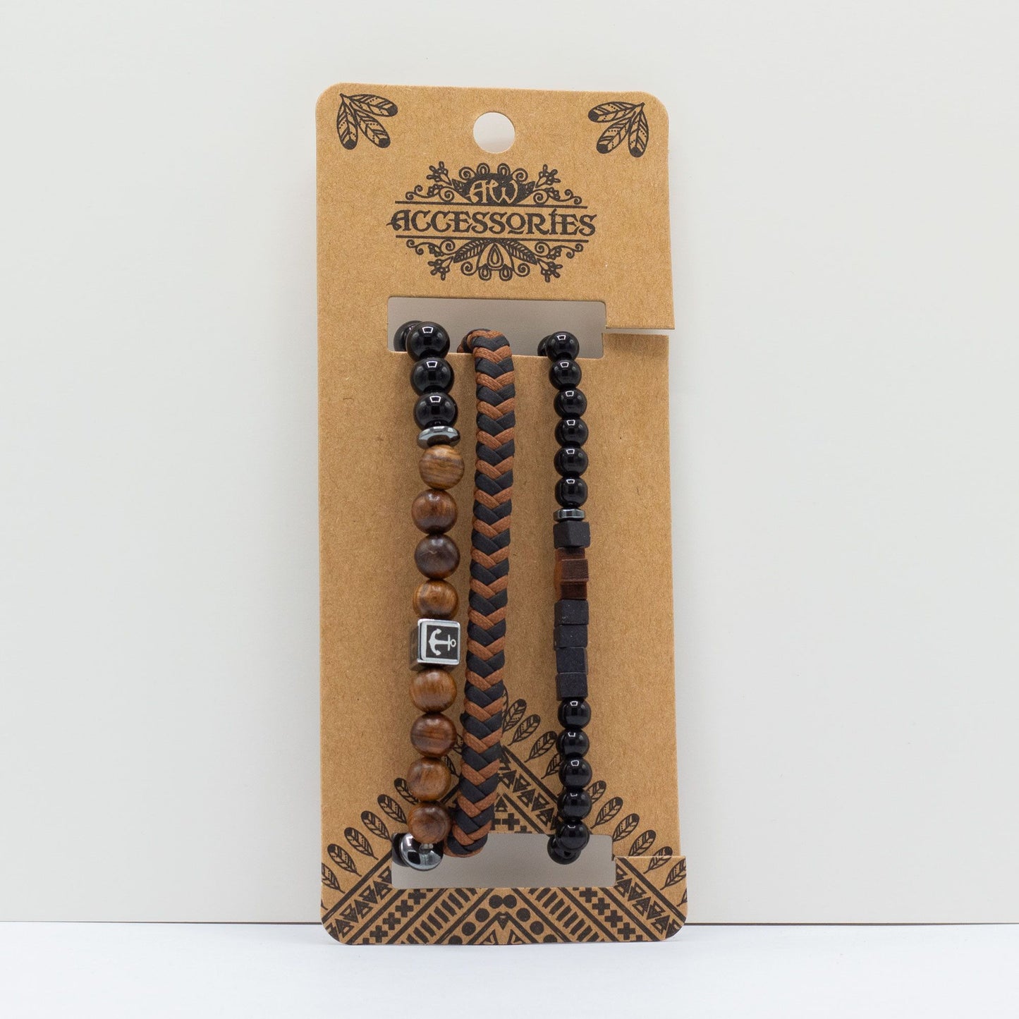 Set de Pulseras para Hombre en Negro y Tostado
