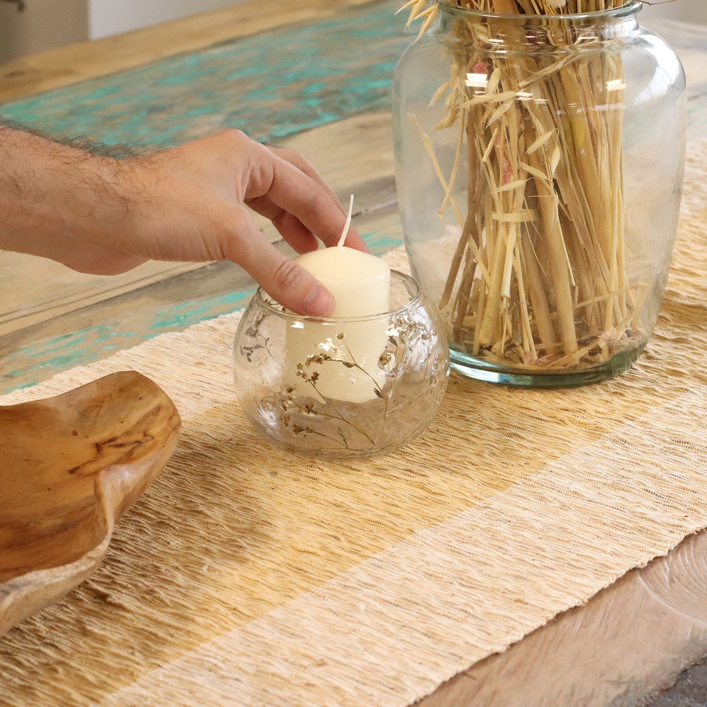 Portavelas de vidrio floral natural – Cuenco Margarita