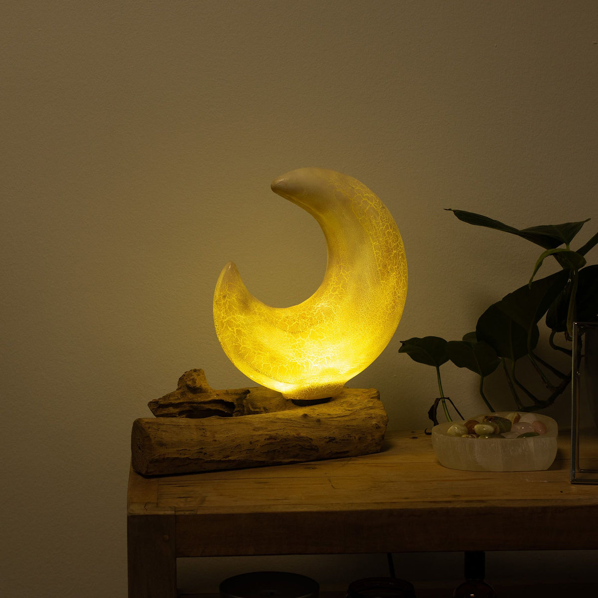 Lámpara de Mesa con Pantalla Media Luna Craquelada – Gris
