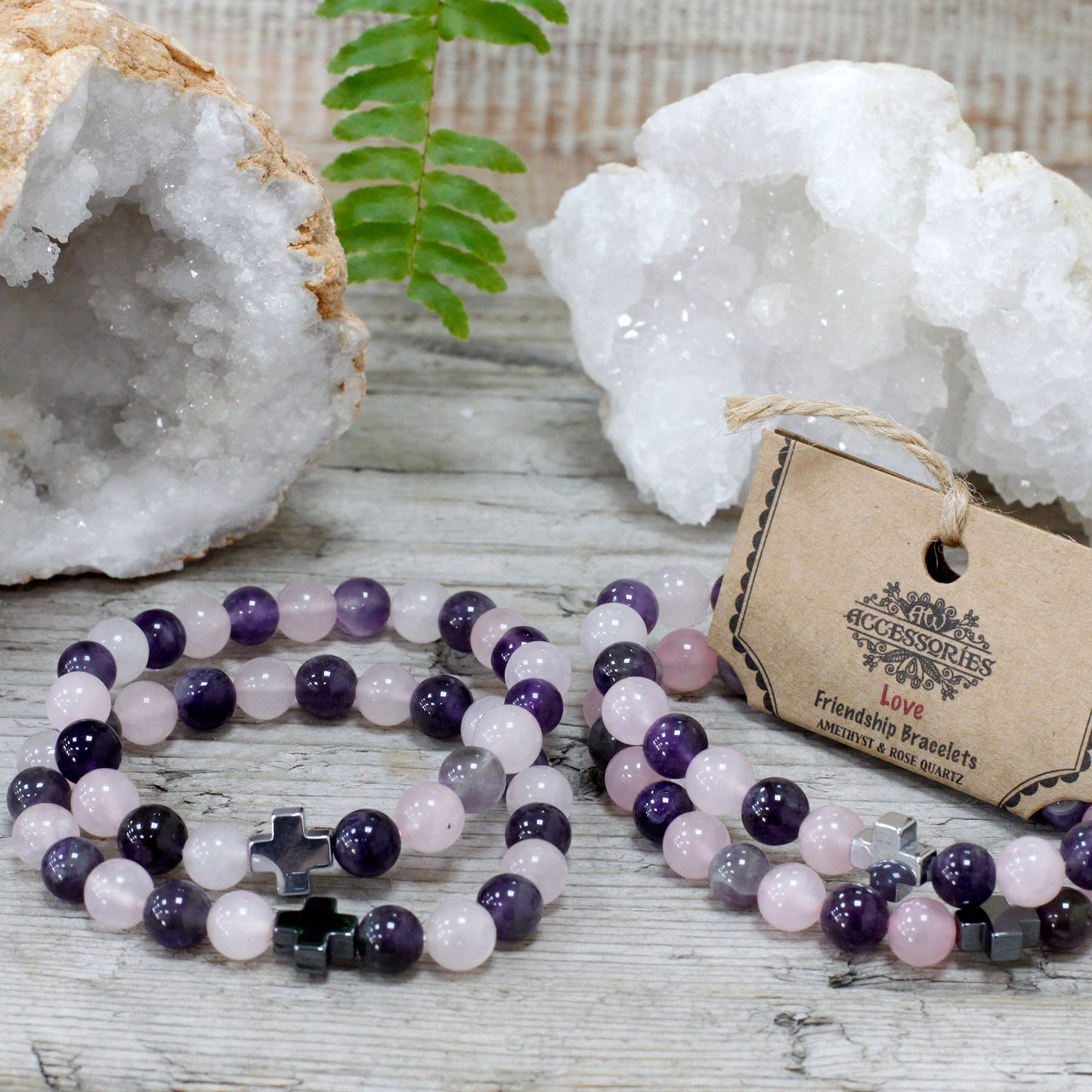 Set de 2 Pulseras de Amatista y Cuarzo Rosa – Amor y Calma Interior