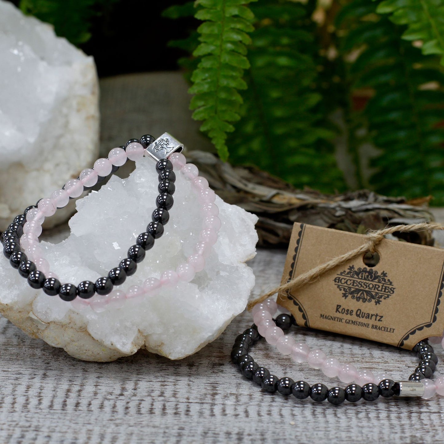 Pulsera Magnética de Piedras Naturales – Cuarzo Rosa