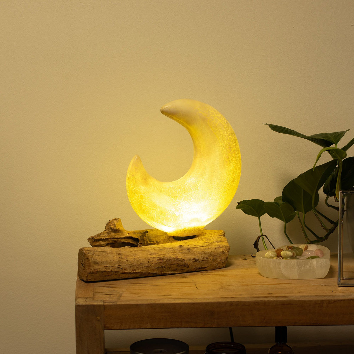 Lámpara de Mesa con Pantalla Media Luna Craquelada – Gris