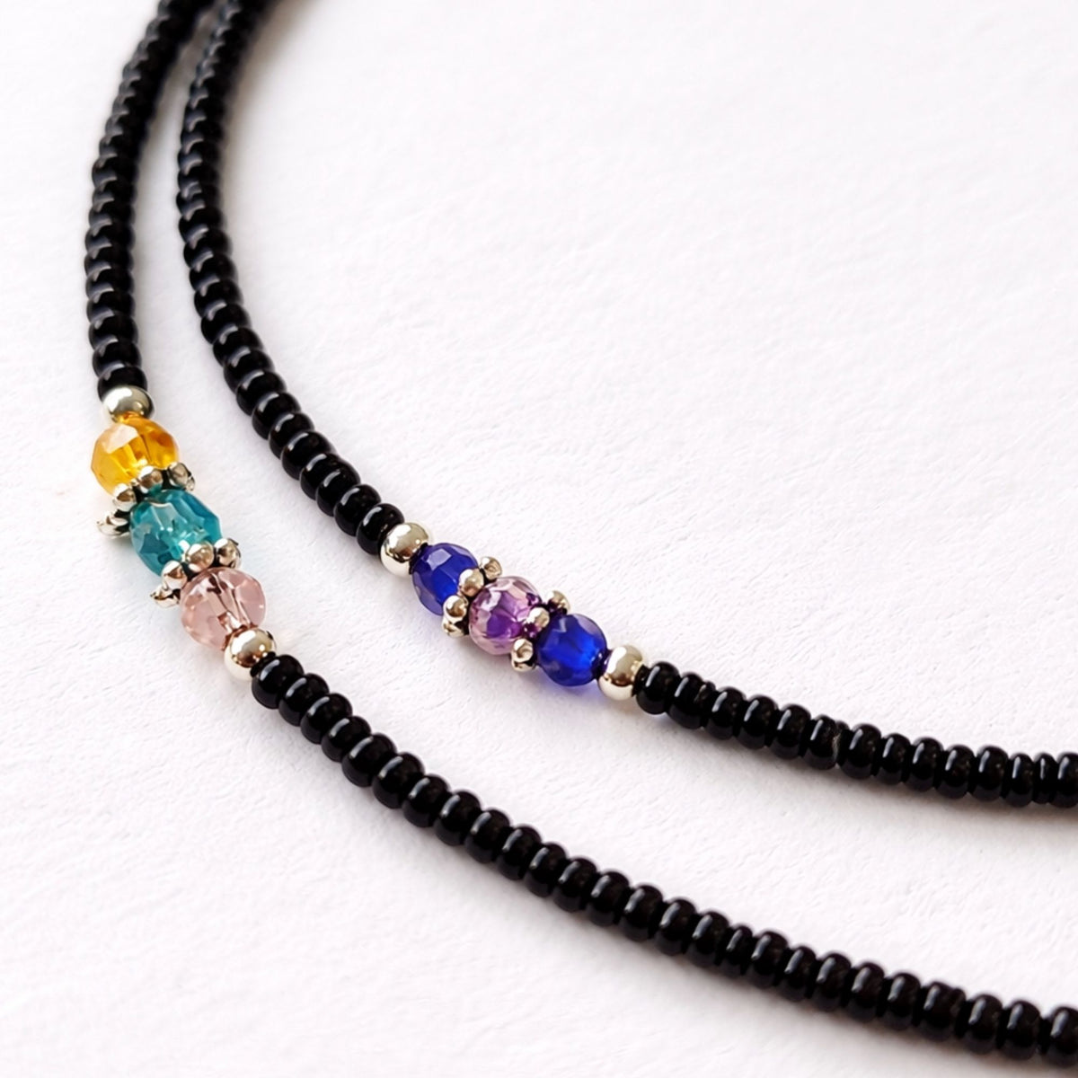 Collar Doble Hilo de Ónix Negro Artesanal Nepalí 42 cm