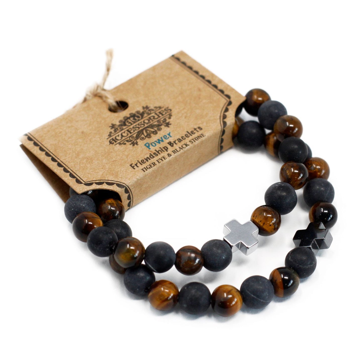 Set de 2 Pulseras de Ojo de Tigre y Blackstone – Fuerza y Protección