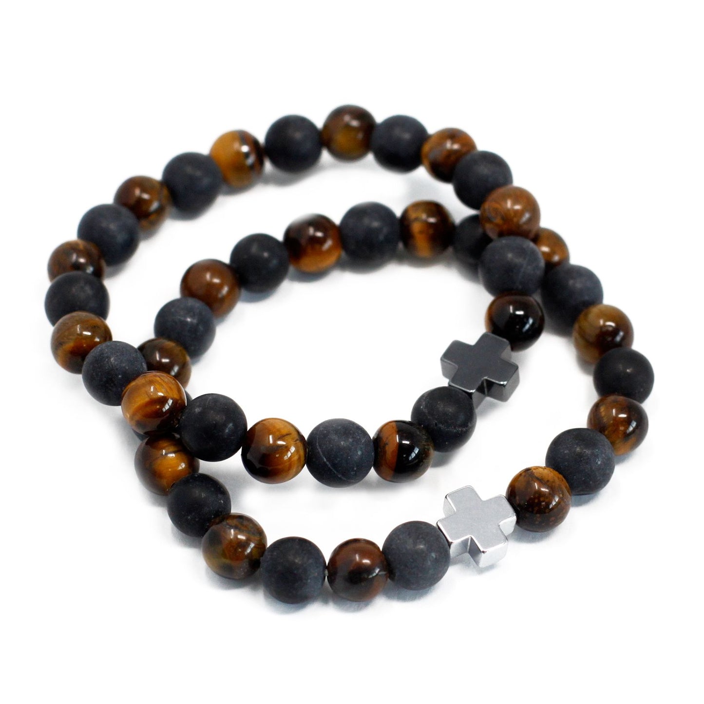 Set de 2 Pulseras de Ojo de Tigre y Blackstone – Fuerza y Protección