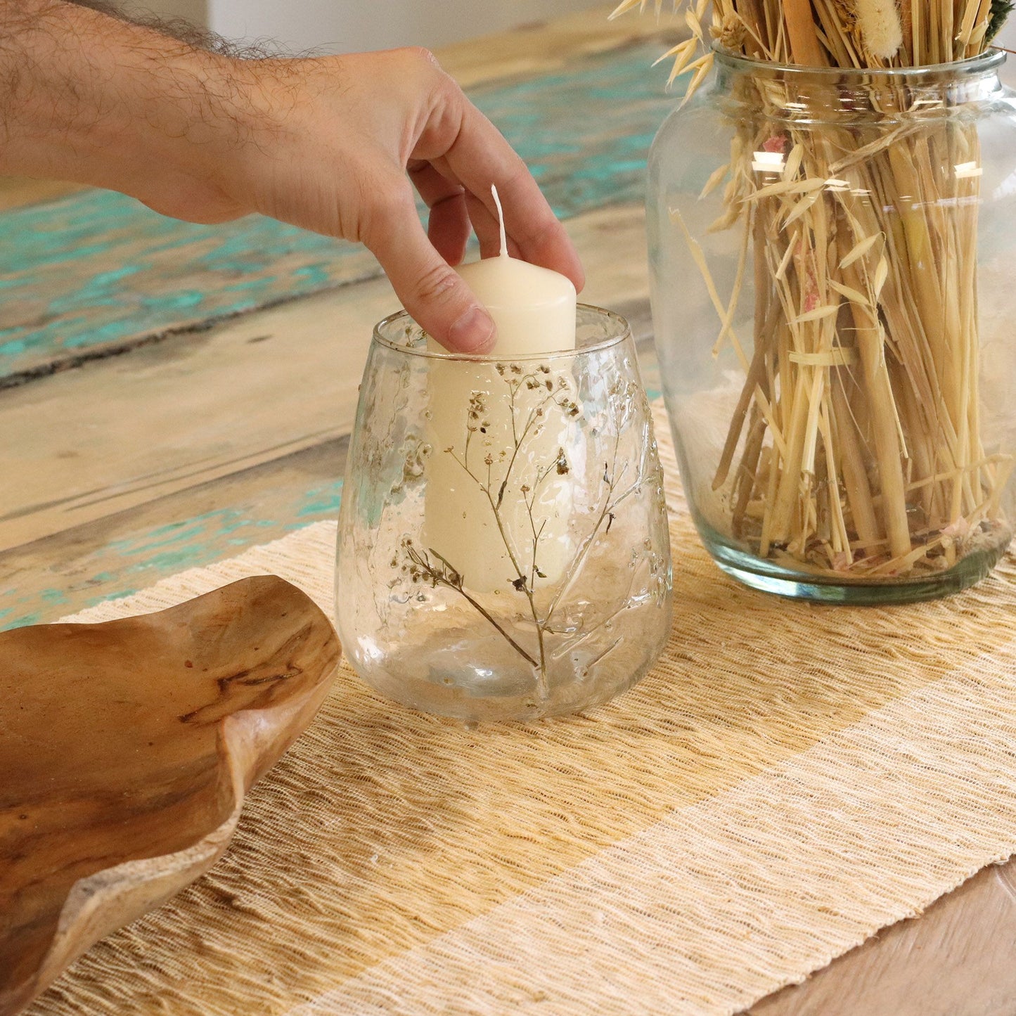 Portavelas de vidrio floral natural – Jarrón Margarita