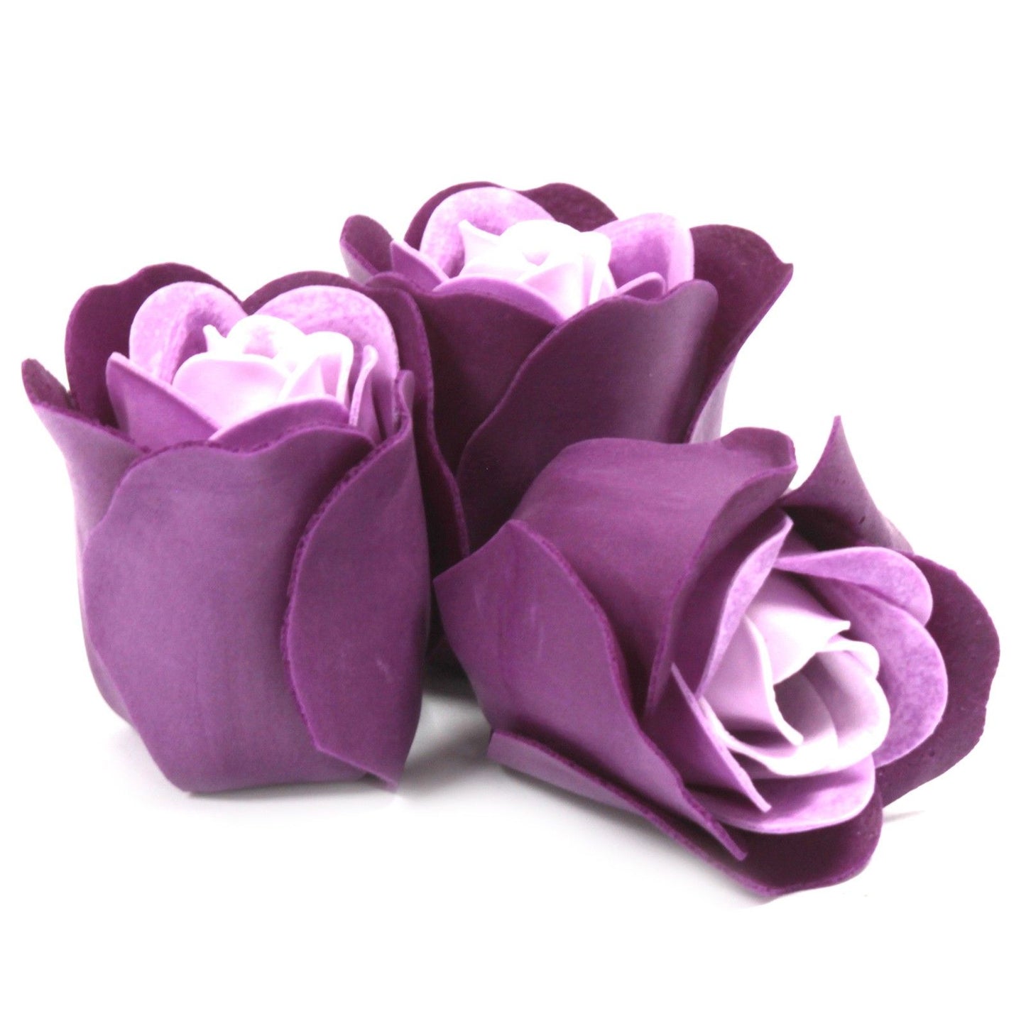 Set de 3 flores de jabón en caja corazón – Rosas lavanda