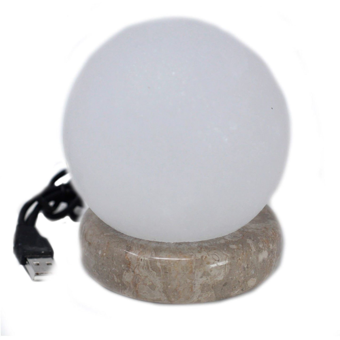 Lámpara de Sal del Himalaya Blanca con Base de Madera – 9 cm con Cable USB