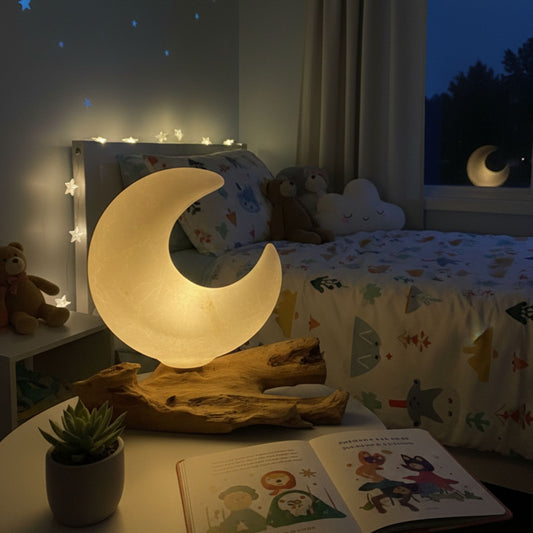 Lámpara de Mesa con Pantalla Media Luna Craquelada – Gris