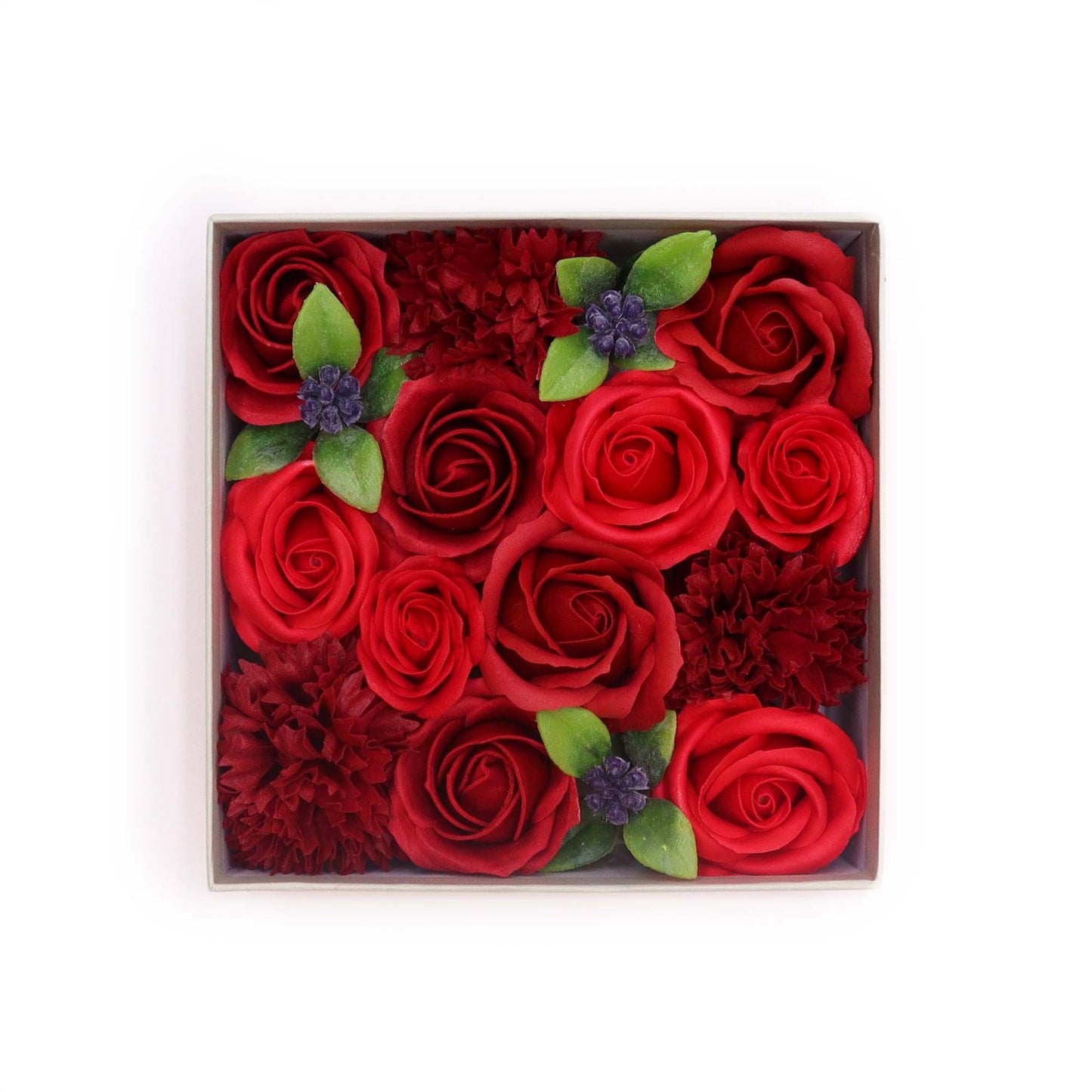 Caja Cuadrada – Rosas Rojas Clásicas de Jabón
