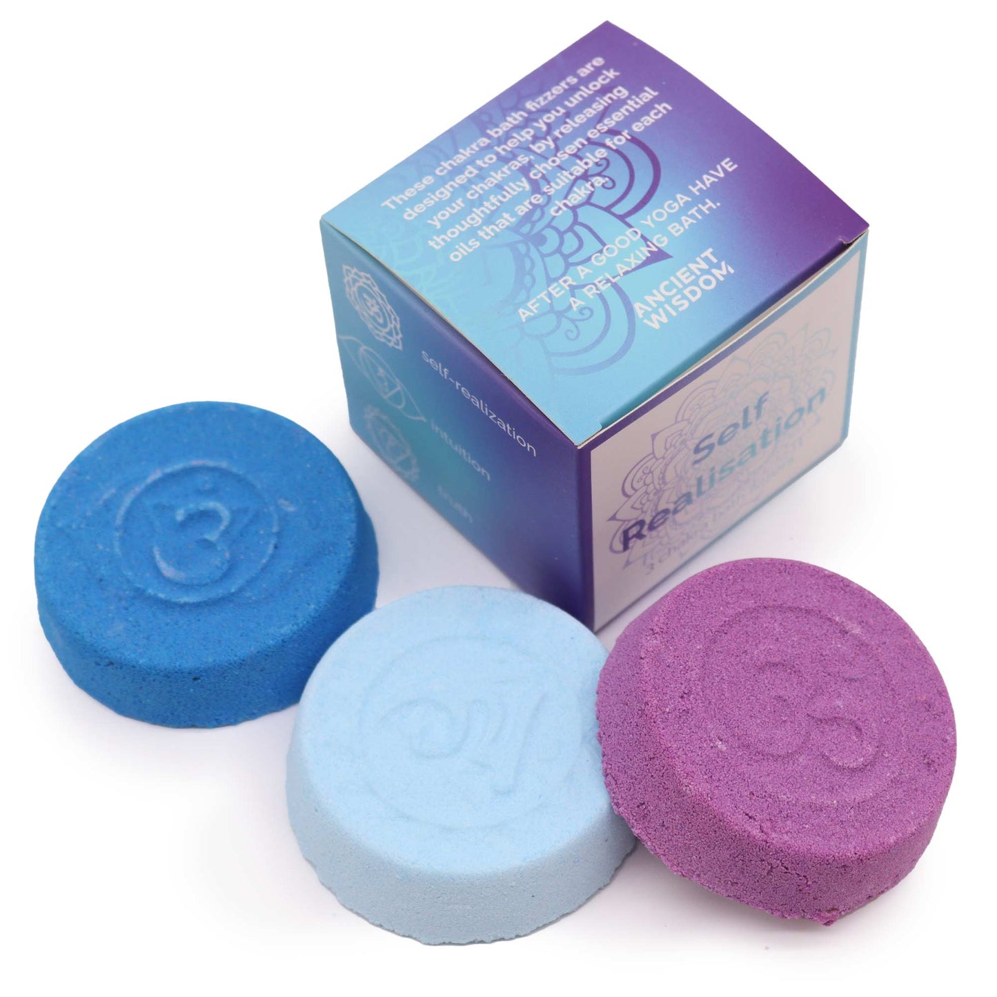 imagen de tres bombas de baño, limoieza de los chakras