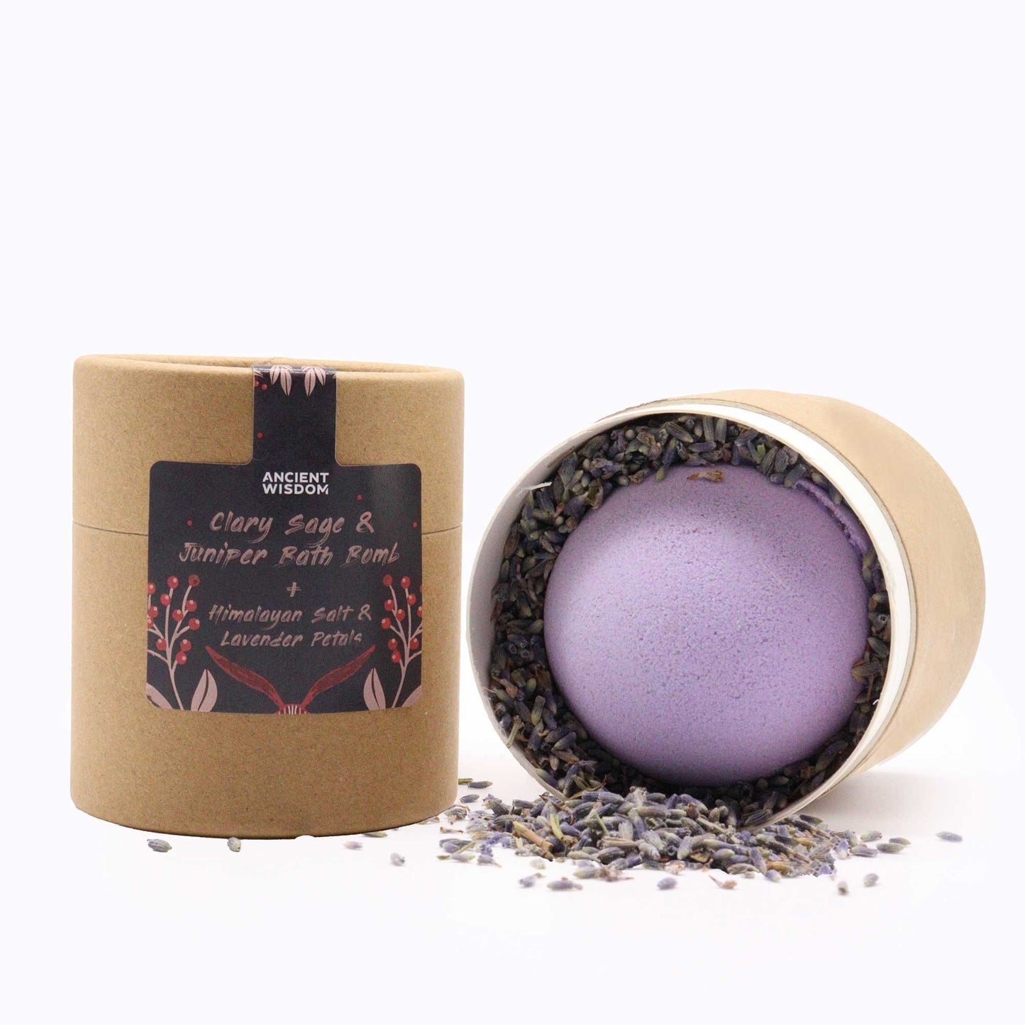 imagen de un kit de bomba de baño con sal de himalaya y flores de lavanda 