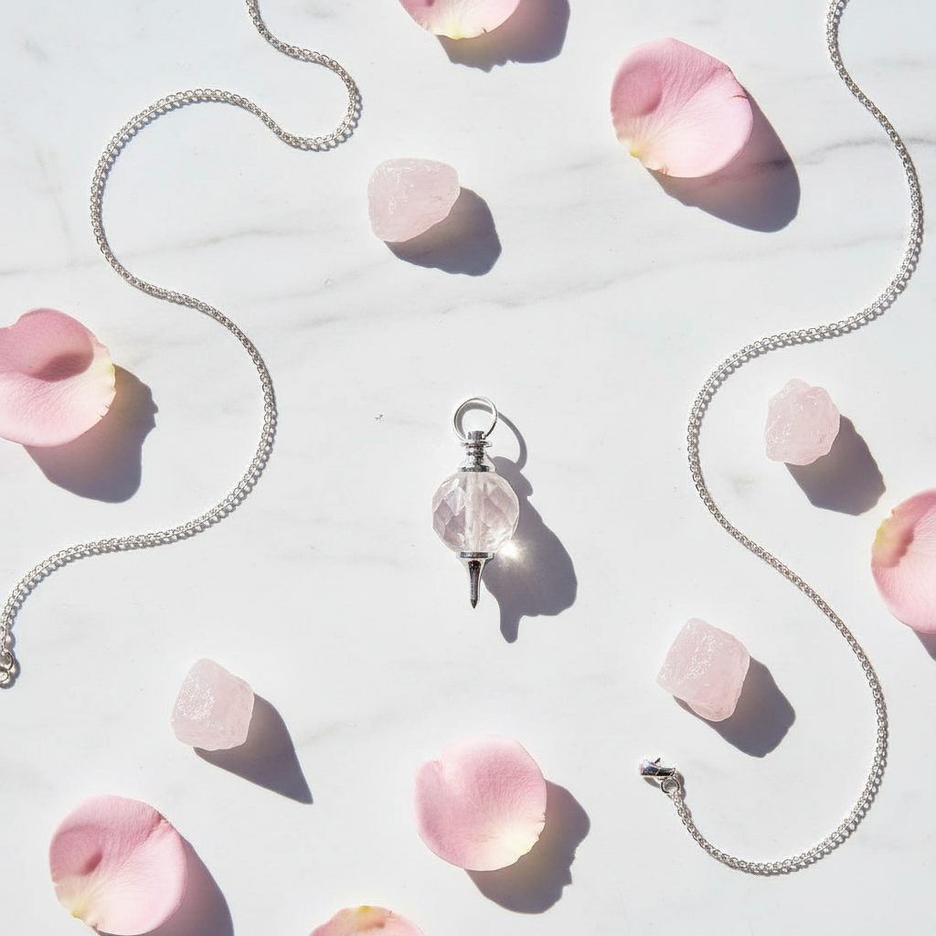 Cuarzo Rosa Facetado – flat lay