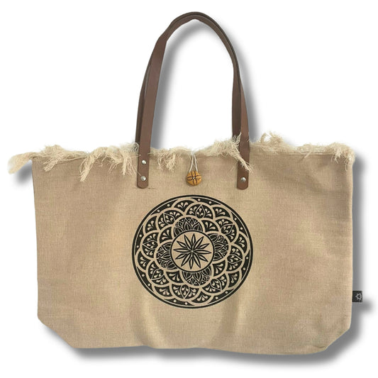 Bolso Boho de Lienzo de Algodón con Asas – Flor de la Vida Circular