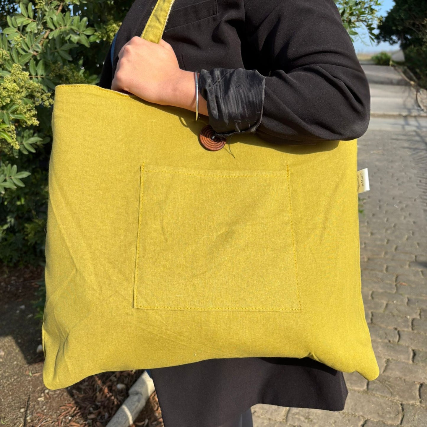 Bolsa Grande Reversible de Yute y Algodón – Color Pistacho